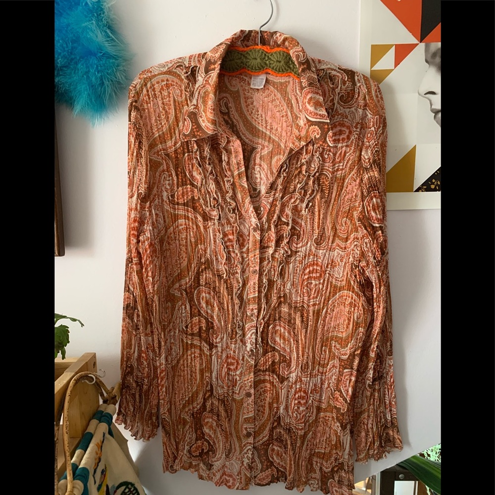 Paisley button up sheer blouse